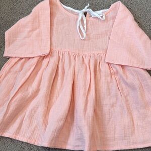 Liilu 1-2 year oversized organic cotton dres NWOT Pink Baby Dress with Tie Back